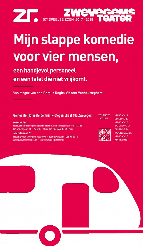 MIJN SLAPPE KOMEDIE
VOOR VIER MENSEN,
EEN HANDJEVOL PERSONEEL
EN EEN TAFEL DIE NIET VRIJKOMT